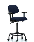 Fabric Chair - High Bench Height with Round Tube Base, Adjustable Arms, & Casters in Navy Fabric FHBCH-RT-T0-A1-RC-F45