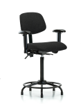Fabric Chair - High Bench Height with Round Tube Base, Adjustable Arms, & Stationary Glides in Black Fabric FHBCH-RT-T0-A1-RG-F42