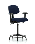 Fabric Chair - High Bench Height with Round Tube Base, Adjustable Arms, & Stationary Glides in Navy Fabric FHBCH-RT-T0-A1-RG-F45