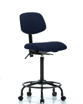 Fabric Chair - High Bench Height with Round Tube Base, Seat Tilt, & Casters in Navy Fabric FHBCH-RT-T1-A0-RC-F45