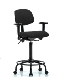 Fabric Chair - High Bench Height with Round Tube Base, Seat Tilt, Adjustable Arms, & Casters in Black Fabric FHBCH-RT-T1-A1-RC-F42