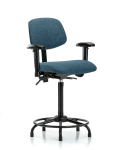Fabric Chair - High Bench Height with Round Tube Base, Seat Tilt, Adjustable Arms, & Stationary Glides in Blue Fabric FHBCH-RT-T1-A1-RG-F43