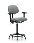 Fabric Chair - High Bench Height with Round Tube Base, Seat Tilt, Adjustable Arms, & Stationary Glides in Gray Fabric FHBCH-RT-T1-A1-RG-F44