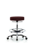 Fabric Stool without Back Chrome - High Bench Height with Chrome Foot Ring & Casters in Burgundy Fabric FHBSO-CR-CF-CC-F41