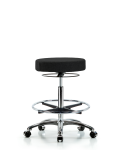 Fabric Stool without Back Chrome - High Bench Height with Chrome Foot Ring & Casters in Black Fabric FHBSO-CR-CF-CC-F42