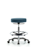 Fabric Stool without Back Chrome - High Bench Height with Chrome Foot Ring & Casters in Blue Fabric FHBSO-CR-CF-CC-F43