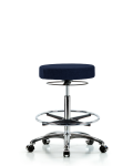 Fabric Stool without Back Chrome - High Bench Height with Chrome Foot Ring & Casters in Navy Fabric FHBSO-CR-CF-CC-F45