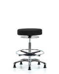 Fabric Stool without Back Chrome - High Bench Height with Chrome Foot Ring & Stationary Glides in Black Fabric FHBSO-CR-CF-RG-F42