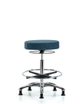 Fabric Stool without Back Chrome - High Bench Height with Chrome Foot Ring & Stationary Glides in Blue Fabric FHBSO-CR-CF-RG-F43