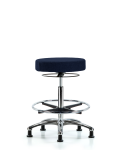 Fabric Stool without Back Chrome - High Bench Height with Chrome Foot Ring & Stationary Glides in Navy Fabric FHBSO-CR-CF-RG-F45