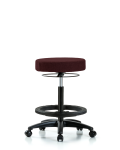 Fabric Stool without Back - High Bench Height with Black Foot Ring & Casters in Burgundy Fabric FHBSO-RG-BF-RC-F41