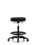 Fabric Stool without Back - High Bench Height with Black Foot Ring & Casters in Black Fabric FHBSO-RG-BF-RC-F42