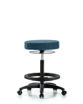 Fabric Stool without Back - High Bench Height with Black Foot Ring & Casters in Blue Fabric FHBSO-RG-BF-RC-F43