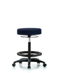 Fabric Stool without Back - High Bench Height with Black Foot Ring & Casters in Navy Fabric FHBSO-RG-BF-RC-F45