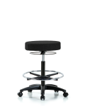 Fabric Stool without Back - High Bench Height with Chrome Foot Ring & Casters in Black Fabric FHBSO-RG-CF-RC-F42