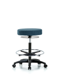 Fabric Stool without Back - High Bench Height with Chrome Foot Ring & Casters in Blue Fabric FHBSO-RG-CF-RC-F43