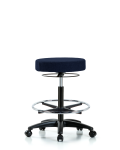 Fabric Stool without Back - High Bench Height with Chrome Foot Ring & Casters in Navy Fabric FHBSO-RG-CF-RC-F45