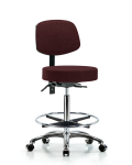 Fabric Stool with Back Chrome - High Bench Height with Chrome Foot Ring & Casters in Burgundy Fabric FHBST-CR-T0-CF-CC-F41