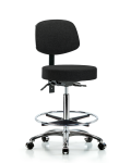 Fabric Stool with Back Chrome - High Bench Height with Chrome Foot Ring & Casters in Black Fabric FHBST-CR-T0-CF-CC-F42