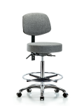 Fabric Stool with Back Chrome - High Bench Height with Chrome Foot Ring & Casters in Gray Fabric FHBST-CR-T0-CF-CC-F44