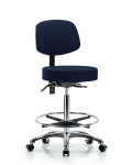 Fabric Stool with Back Chrome - High Bench Height with Chrome Foot Ring & Casters in Navy Fabric FHBST-CR-T0-CF-CC-F45