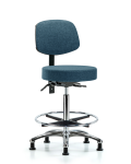 Fabric Stool with Back Chrome - High Bench Height with Chrome Foot Ring & Stationary Glides in Blue Fabric FHBST-CR-T0-CF-RG-F43