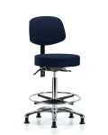 Fabric Stool with Back Chrome - High Bench Height with Chrome Foot Ring & Stationary Glides in Navy Fabric FHBST-CR-T0-CF-RG-F45