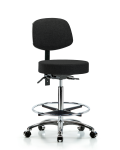 Fabric Stool with Back Chrome - High Bench Height with Seat Tilt, Chrome Foot Ring, & Casters in Black Fabric FHBST-CR-T1-CF-CC-F42