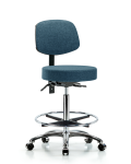 Fabric Stool with Back Chrome - High Bench Height with Seat Tilt, Chrome Foot Ring, & Casters in Blue Fabric FHBST-CR-T1-CF-CC-F43
