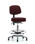 Fabric Stool with Back Chrome - High Bench Height with Seat Tilt, Chrome Foot Ring, & Stationary Glides in Burgundy Fabric FHBST-CR-T1-CF-RG-F41