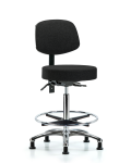 Fabric Stool with Back Chrome - High Bench Height with Seat Tilt, Chrome Foot Ring, & Stationary Glides in Black Fabric FHBST-CR-T1-CF-RG-F42