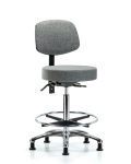 Fabric Stool with Back Chrome - High Bench Height with Seat Tilt, Chrome Foot Ring, & Stationary Glides in Gray Fabric FHBST-CR-T1-CF-RG-F44