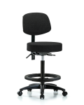 Fabric Stool with Back - High Bench Height with Black Foot Ring & Casters in Black Fabric FHBST-RG-T0-BF-RC-F42