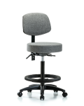 Fabric Stool with Back - High Bench Height with Black Foot Ring & Casters in Gray Fabric FHBST-RG-T0-BF-RC-F44