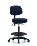 Fabric Stool with Back - High Bench Height with Black Foot Ring & Casters in Navy Fabric FHBST-RG-T0-BF-RC-F45