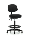 Fabric Stool with Back - High Bench Height with Black Foot Ring & Stationary Glides in Black Fabric FHBST-RG-T0-BF-RG-F42