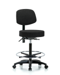 Fabric Stool with Back - High Bench Height with Chrome Foot Ring & Casters in Black Fabric FHBST-RG-T0-CF-RC-F42