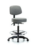 Fabric Stool with Back - High Bench Height with Chrome Foot Ring & Casters in Gray Fabric FHBST-RG-T0-CF-RC-F44