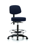Fabric Stool with Back - High Bench Height with Chrome Foot Ring & Casters in Navy Fabric FHBST-RG-T0-CF-RC-F45