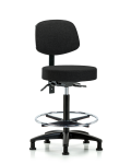 Fabric Stool with Back - High Bench Height with Chrome Foot Ring & Stationary Glides in Black Fabric FHBST-RG-T0-CF-RG-F42