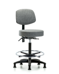 Fabric Stool with Back - High Bench Height with Chrome Foot Ring & Stationary Glides in Gray Fabric FHBST-RG-T0-CF-RG-F44