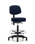 Fabric Stool with Back - High Bench Height with Chrome Foot Ring & Stationary Glides in Navy Fabric FHBST-RG-T0-CF-RG-F45