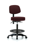 Fabric Stool with Back - High Bench Height with Seat Tilt, Black Foot Ring, & Casters in Burgundy Fabric FHBST-RG-T1-BF-RC-F41