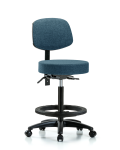 Fabric Stool with Back - High Bench Height with Seat Tilt, Black Foot Ring, & Casters in Blue Fabric FHBST-RG-T1-BF-RC-F43