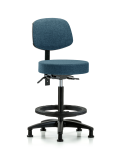 Fabric Stool with Back - High Bench Height with Seat Tilt, Black Foot Ring, & Stationary Glides in Blue Fabric FHBST-RG-T1-BF-RG-F43