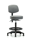 Fabric Stool with Back - High Bench Height with Seat Tilt, Black Foot Ring, & Stationary Glides in Gray Fabric FHBST-RG-T1-BF-RG-F44
