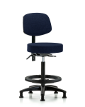 Fabric Stool with Back - High Bench Height with Seat Tilt, Black Foot Ring, & Stationary Glides in Navy Fabric FHBST-RG-T1-BF-RG-F45