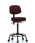 Fabric Stool with Back - High Bench Height with Round Tube Base & Casters in Burgundy Fabric FHBST-RT-T0-RC-F41