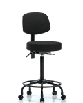 Fabric Stool with Back - High Bench Height with Round Tube Base & Casters in Black Fabric FHBST-RT-T0-RC-F42
