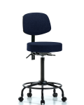 Fabric Stool with Back - High Bench Height with Round Tube Base & Casters in Navy Fabric FHBST-RT-T0-RC-F45